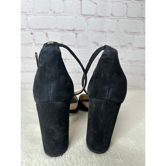 Sam Edelman Yancy Ankle Strap Sandals Black Suede Womens 11 Shoe Heels - Picture 6 of 7